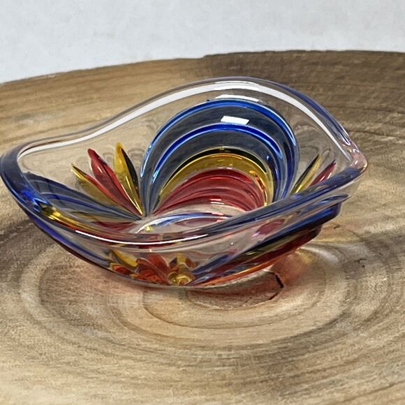 CC Zecchin Murano Art Glass Rainbow Colorful Venetian Trinket Dish 3.25” Signed - Picture 3 of 4